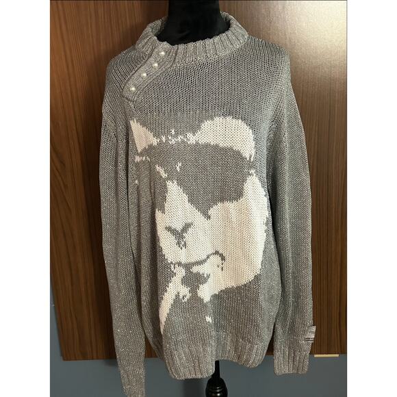 Midnight Studios Shane Gonzalez Men's Silver Baby Face Sweater Size M - Picture 6 of 11